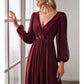 Long Sleeves Floor Length Ruched Chiffon Formal Dress