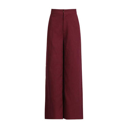 Women's Burgundy Suit Standard Collar Long Sleeve Wide Leg Pant Suit