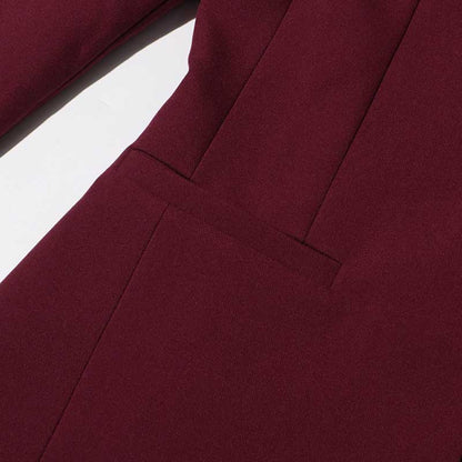 Women's Burgundy Suit Standard Collar Long Sleeve Wide Leg Pant Suit