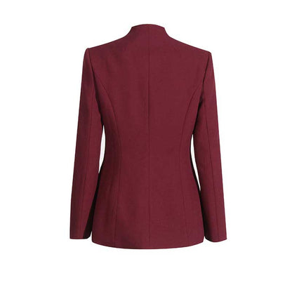 Women's Burgundy Suit Standard Collar Long Sleeve Wide Leg Pant Suit