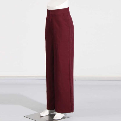 Women's Burgundy Suit Standard Collar Long Sleeve Wide Leg Pant Suit