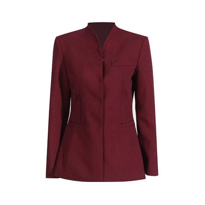 Women's Burgundy Suit Standard Collar Long Sleeve Wide Leg Pant Suit