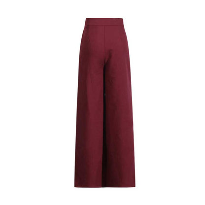Women's Burgundy Suit Standard Collar Long Sleeve Wide Leg Pant Suit