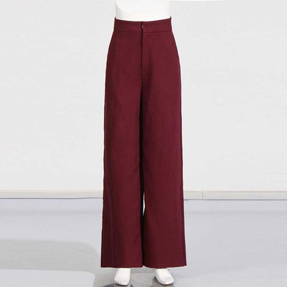 Women's Burgundy Suit Standard Collar Long Sleeve Wide Leg Pant Suit