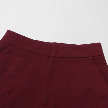 Women's Burgundy Suit Standard Collar Long Sleeve Wide Leg Pant Suit