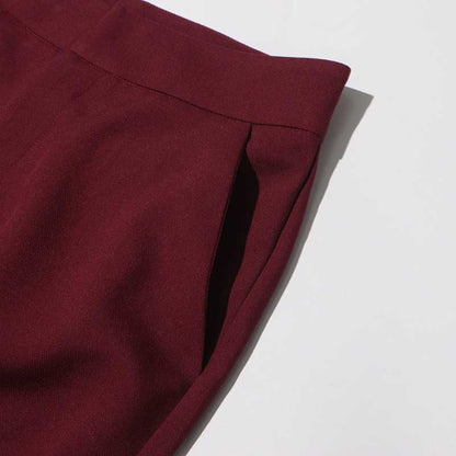 Women's Burgundy Suit Standard Collar Long Sleeve Wide Leg Pant Suit