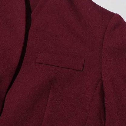 Women's Burgundy Suit Standard Collar Long Sleeve Wide Leg Pant Suit