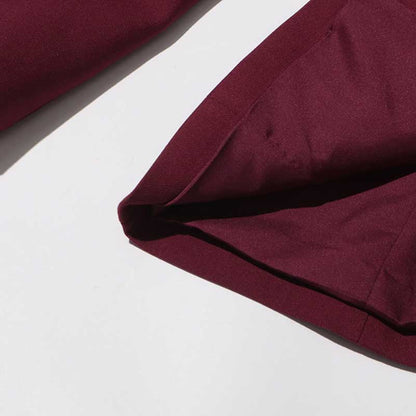 Women's Burgundy Suit Standard Collar Long Sleeve Wide Leg Pant Suit