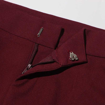 Women's Burgundy Suit Standard Collar Long Sleeve Wide Leg Pant Suit