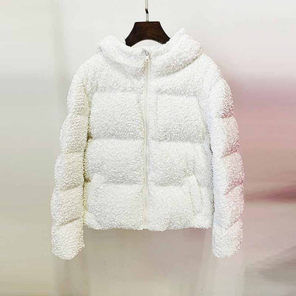 Women's Sequin Velvet Short Puffer Jacket Blingbling White duck down jacket