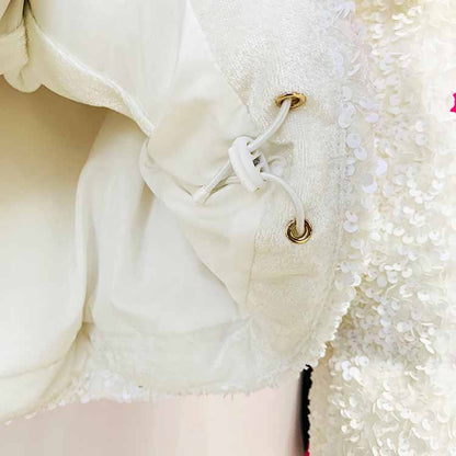 Women's Sequin Velvet Short Puffer Jacket Blingbling White duck down jacket