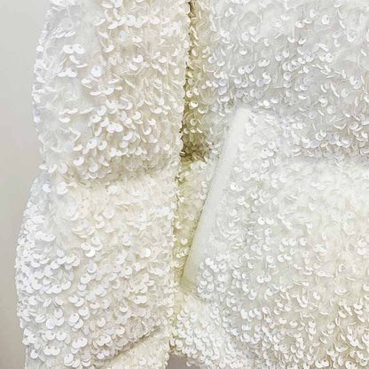 Women's Sequin Velvet Short Puffer Jacket Blingbling White duck down jacket
