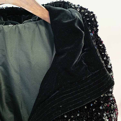 Women's Sequin Velvet Short Puffer Jacket Blingbling White duck down jacket