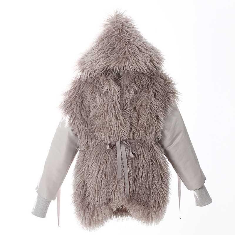 Women’s Faux Fur Winter Coat – Cotton-Padded Jacket with Faux Furs Hoddie