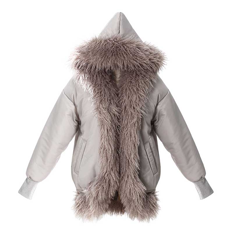 Women’s Faux Fur Winter Coat – Cotton-Padded Jacket with Faux Furs Hoddie