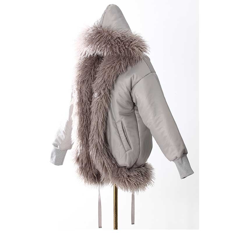 Women’s Faux Fur Winter Coat – Cotton-Padded Jacket with Faux Furs Hoddie
