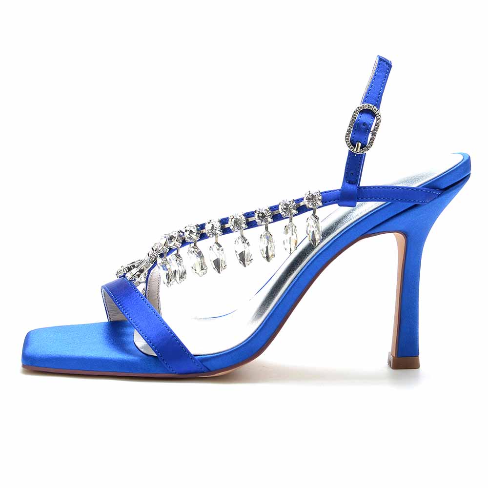 Elegant blue S&DCo. square toe prom shoes for women with sparkling embellishments and a chic design