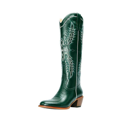 SD Dresscode & Fashiontrends women vintage cowboy boots in green with intricate stitch detailing