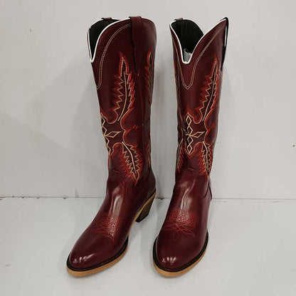 SD Dresscode & Fashiontrends women vintage cowboy boots in red with intricate stitching design