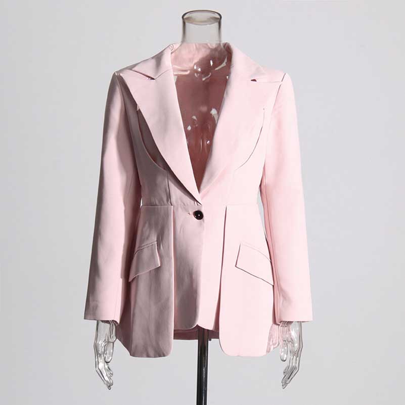 Women's Leaf Crepe Drop Hem Jacket with Slash Detailing in Pink Black