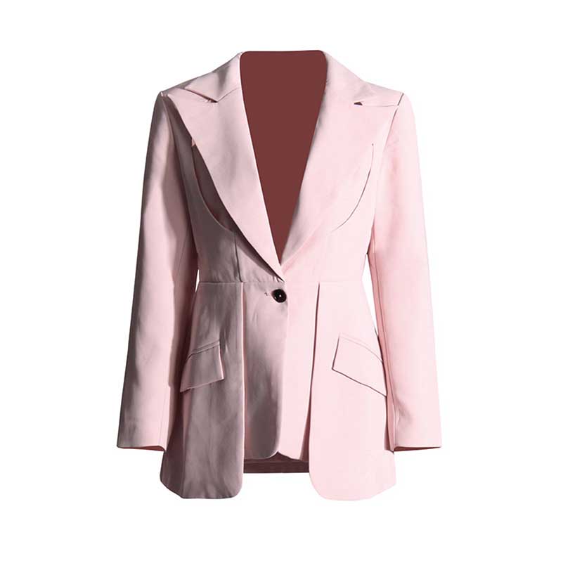 Women's Leaf Crepe Drop Hem Jacket with Slash Detailing in Pink Black