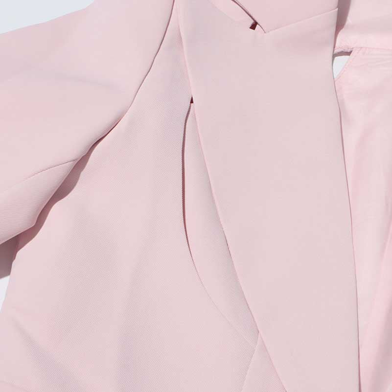 Women's Leaf Crepe Drop Hem Jacket with Slash Detailing in Pink Black