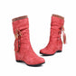 Women's wedge heel boots casual slope heel bootie in black,brown,red color