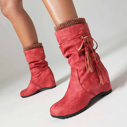 Women's wedge heel boots casual slope heel bootie in black,brown,red color