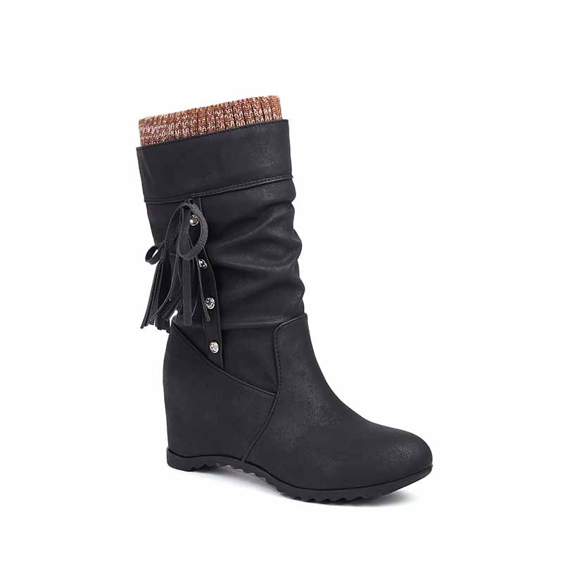 Women's wedge heel boots casual slope heel bootie in black,brown,red color