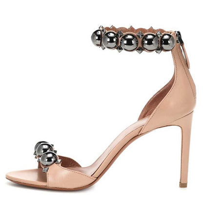 Women's High Heels Sandals Round Ball Rivet Suede Stiletto Heels