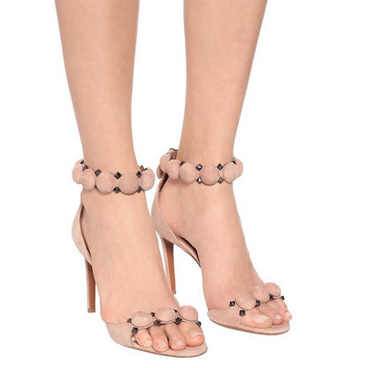 Women's High Heels Sandals Round Ball Rivet Suede Stiletto Heels