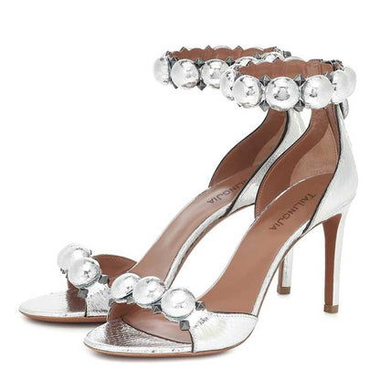 Women's High Heels Sandals Round Ball Rivet Suede Stiletto Heels