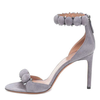 Women's High Heels Sandals Round Ball Rivet Suede Stiletto Heels