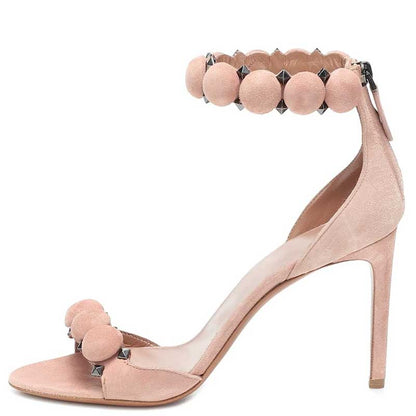 Women's High Heels Sandals Round Ball Rivet Suede Stiletto Heels