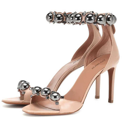 Women's High Heels Sandals Round Ball Rivet Suede Stiletto Heels