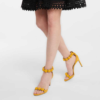 Women's High Heels Sandals Round Ball Rivet Suede Stiletto Heels