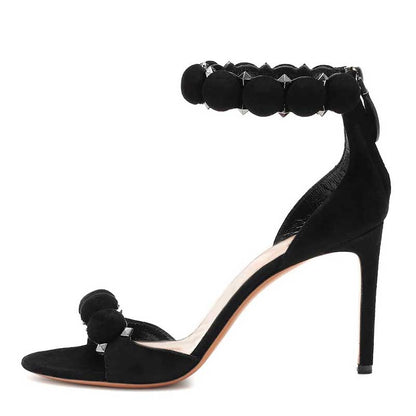Women's High Heels Sandals Round Ball Rivet Suede Stiletto Heels