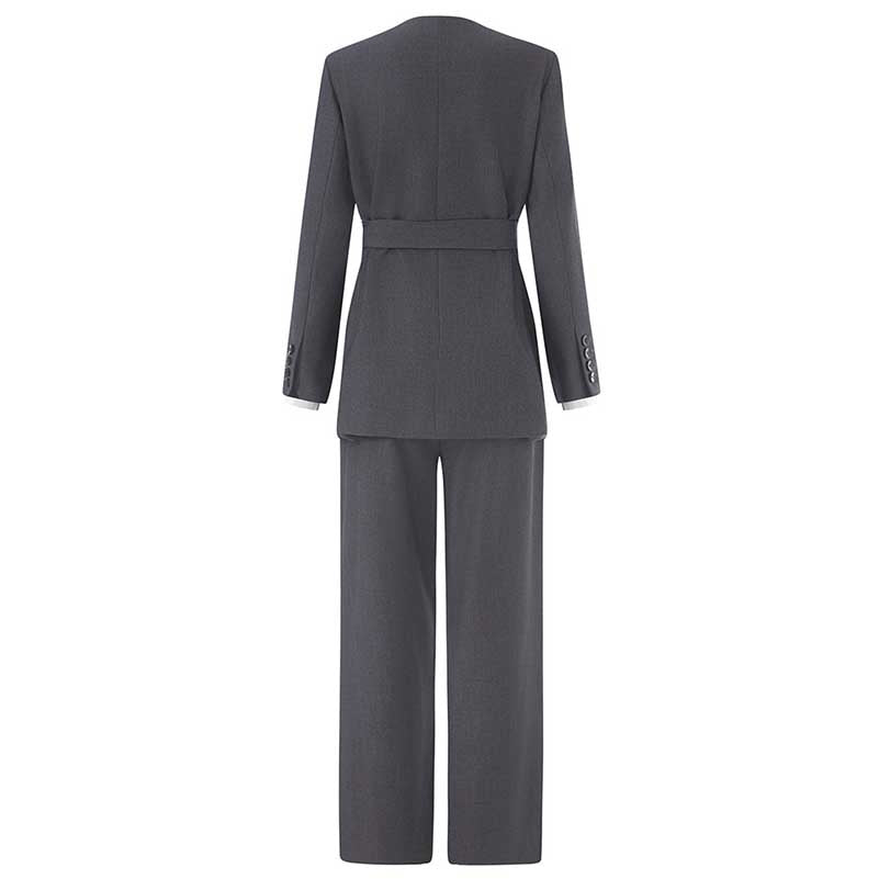 Women's Pantsuit With Belt Formal Event Suit in Black Grey