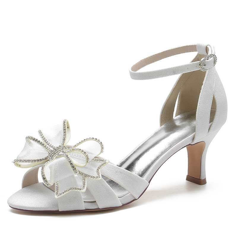 sd-hk  women's ankle strap dress sandals with elegant bow detail and medium heel in white
