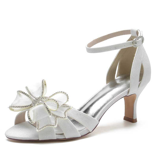 sd-hk  women's ankle strap dress sandals with elegant bow detail and medium heel in white