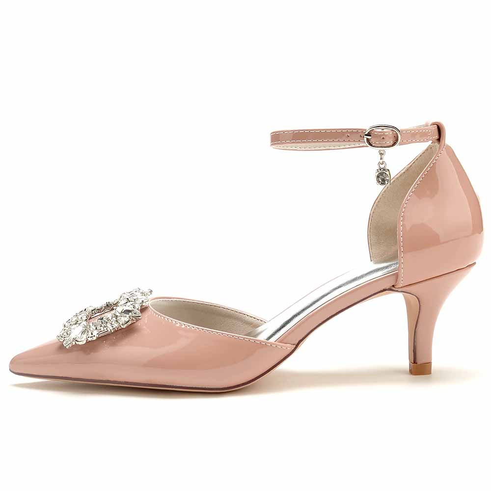 S&DCo. women's ankle strap stiletto heels in pink with decorative rhinestone embellishment