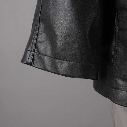 Stylish women's belted leather jacket with pockets in a sleek design for a modern look