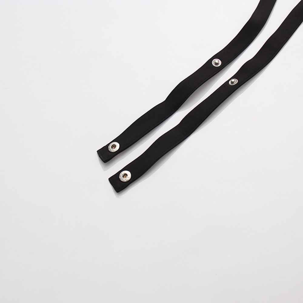 Close-up of black fabric straps for women's black belted winter coat by sd-hk