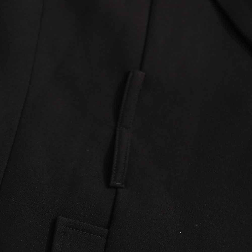 Close-up of sd-hk women's black belted winter coat showcasing the fabric and design details