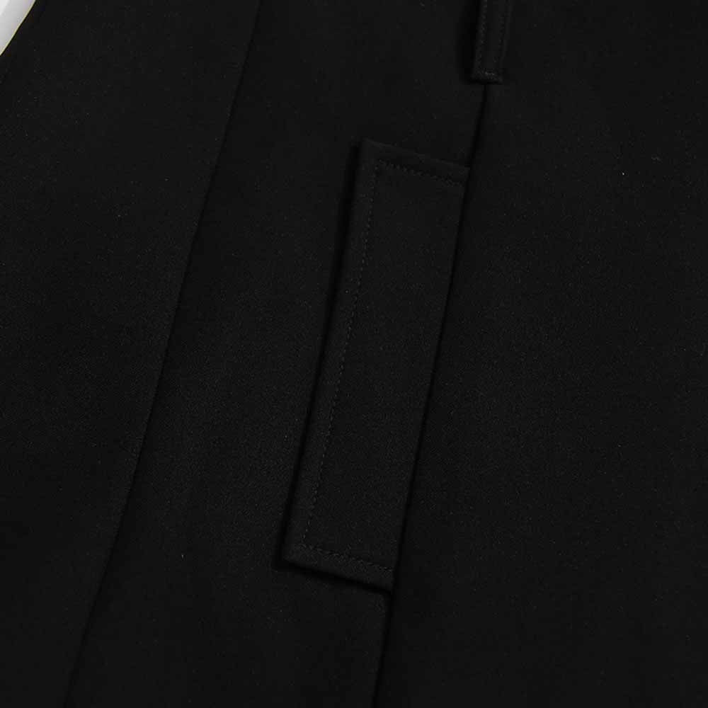 Close-up of SD-HK women's black belted winter coat showcasing quality fabric and sleek design