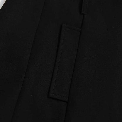 Close-up of SD-HK women's black belted winter coat showcasing quality fabric and sleek design