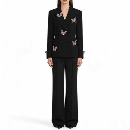 SD Dresscode women's black midi skirt suit with embroidered butterfly details and tailored fit