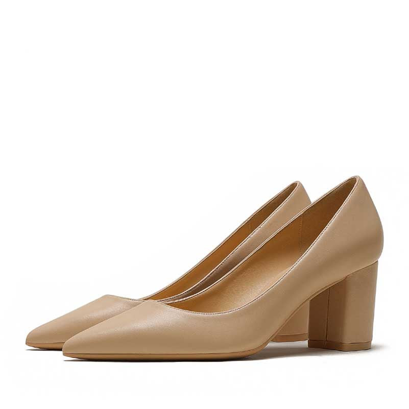 SD Dresscode beige women's block heel dress shoes with pointed toe for elegant occasions