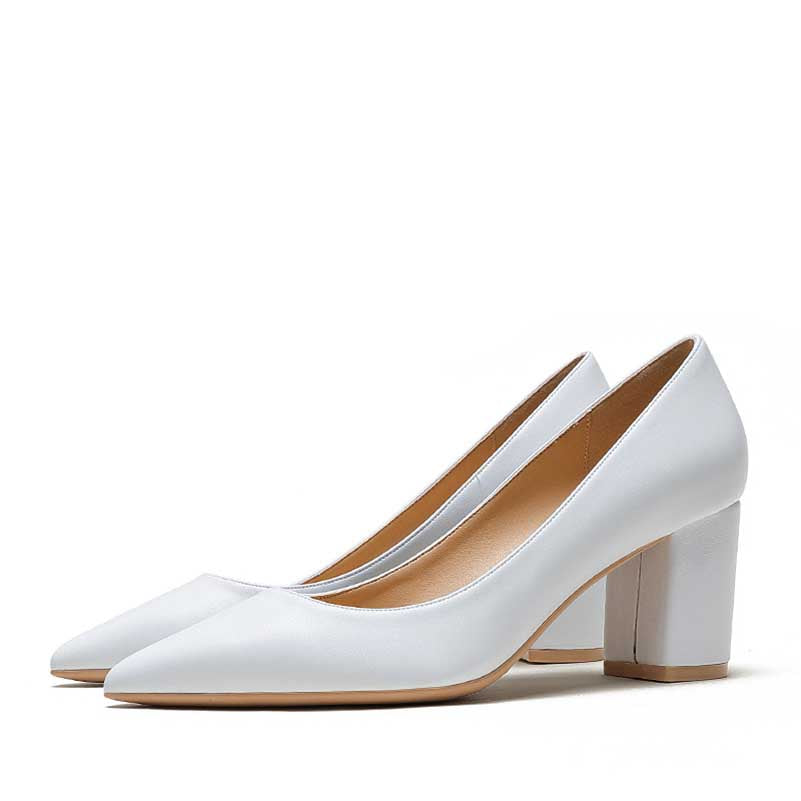 Stylish white women's block heel dress shoes with a sleek design for elegant occasions