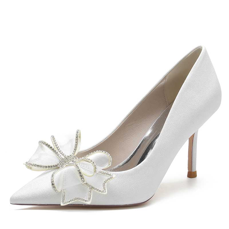 S&DCo. women's bow detail wedding shoes in white with sparkling embellishments and elegant design